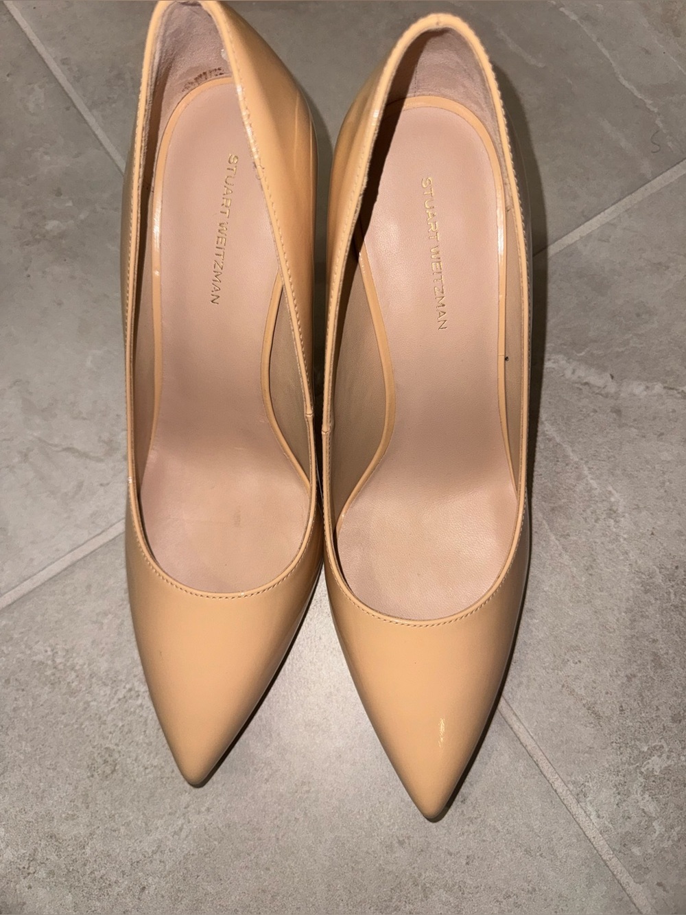 Stuart Weitzman Beige Patent Leather Pointed-Toe Pumps NWOB